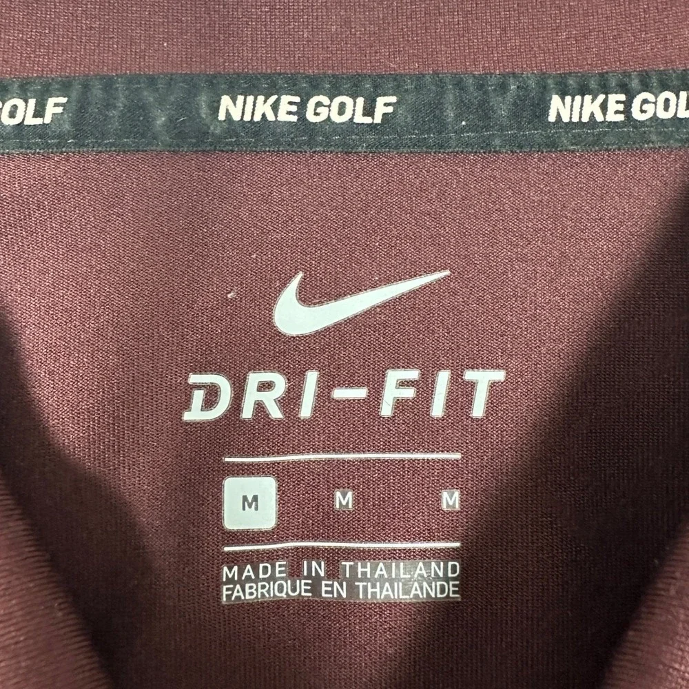 Nike Golf Polo Shirt Mens Medium Burgundy Dri-Fit Striped Athletic Rugby Swoosh